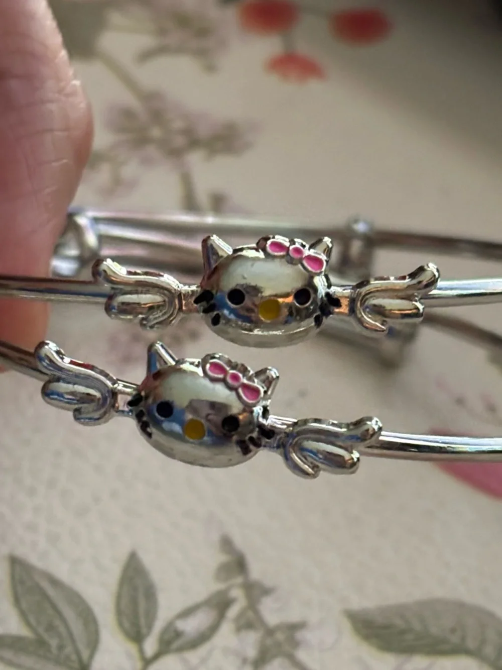 Silver tone or plated Hello  Kitty Enamel Bangle- adjustable- Price is for 1